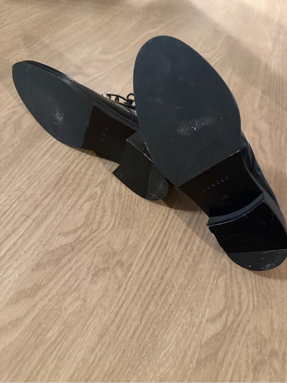 Sandro Black Leather Flats with Gold-Tone Hardware - Picture 10 of 12